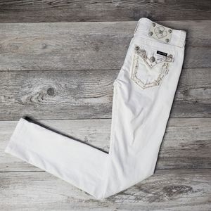 Miss Me White Skinny Jeans Size 25 Low Rise Embellished Bling